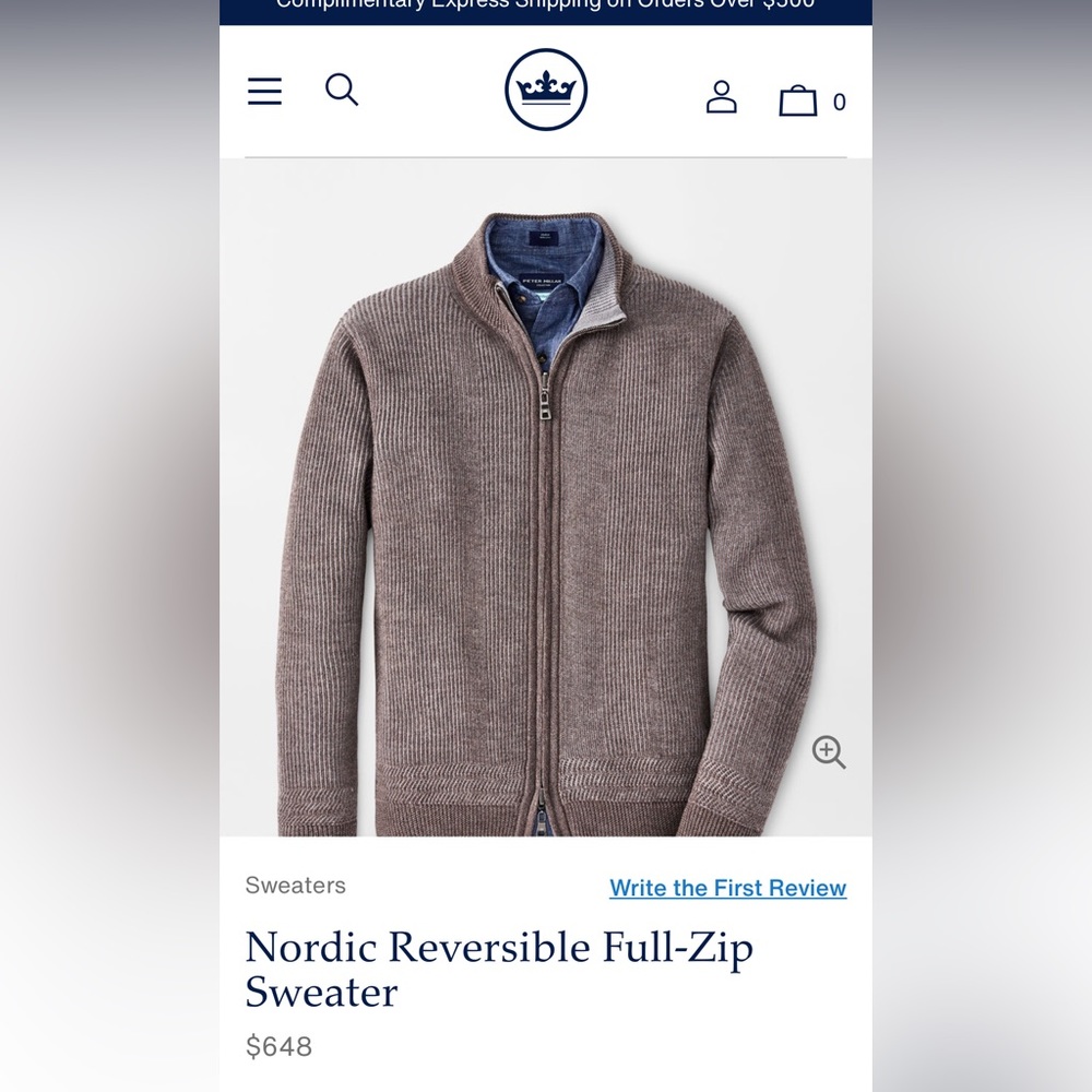 PETER MILLAR NORDIAC reversible FULL zip sweater Lg